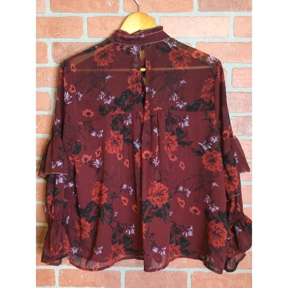 Lucky Brand Women's Floral Print Ruffled Blouse Top Long Sleeve Medium - Picture 4 of 6